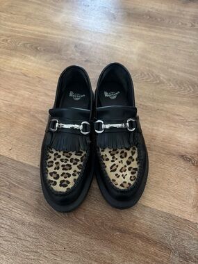 Dr. Martens Black Leather Leopard Print Bit Loafers
